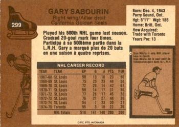 1975-76 O-Pee-Chee #299 Gary Sabourin Back