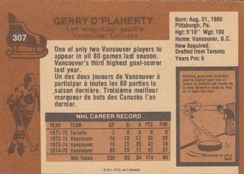 1975-76 O-Pee-Chee #307 Gerry O'Flaherty Back