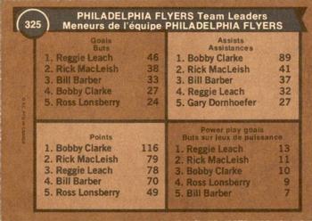 1975-76 O-Pee-Chee #325 Philadelphia Flyers Team Leaders Back