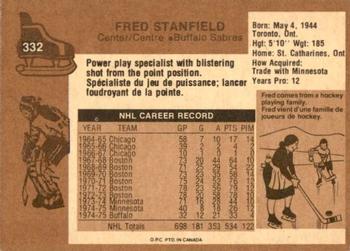 1975-76 O-Pee-Chee #332 Fred Stanfield Back