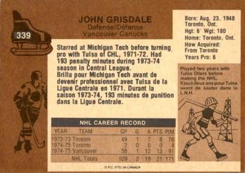1975-76 O-Pee-Chee #339 John Grisdale Back