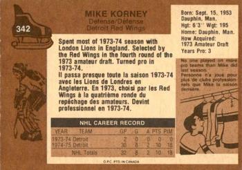 1975-76 O-Pee-Chee #342 Mike Korney Back