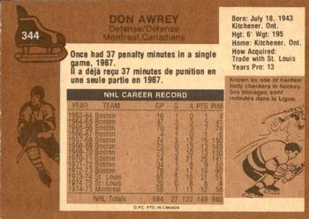 1975-76 O-Pee-Chee #344 Don Awrey Back