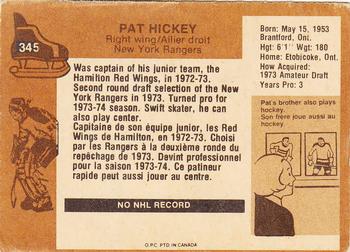 1975-76 O-Pee-Chee #345 Pat Hickey Back