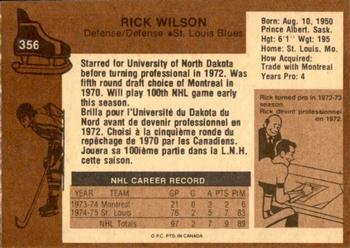 1975-76 O-Pee-Chee #356 Rick Wilson Back