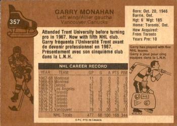 1975-76 O-Pee-Chee #357 Garry Monahan Back