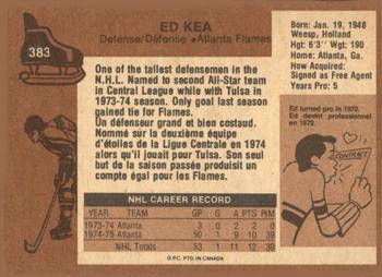 1975-76 O-Pee-Chee #383 Ed Kea Back