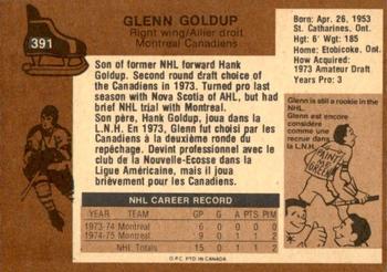 1975-76 O-Pee-Chee #391 Glenn Goldup Back
