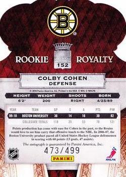 2010-11 Panini Crown Royale #152 Colby Cohen Back