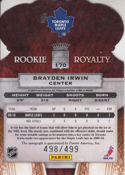 2010-11 Panini Crown Royale #170 Brayden Irwin Back