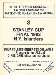 1982-83 O-Pee-Chee Stickers #3 New York Islanders team Back