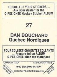 1982-83 O-Pee-Chee Stickers #27 Dan Bouchard Back