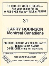 1982-83 O-Pee-Chee Stickers #31 Larry Robinson Back