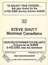 1982-83 O-Pee-Chee Stickers #32 Steve Shutt Back