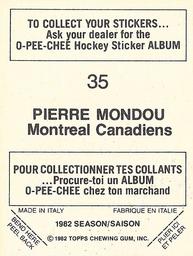 1982-83 O-Pee-Chee Stickers #35 Pierre Mondou Back