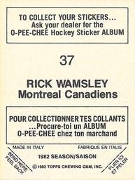 1982-83 O-Pee-Chee Stickers #37 Rick Wamsley Back