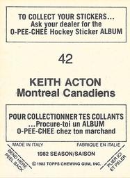 1982-83 O-Pee-Chee Stickers #42 Keith Acton Back