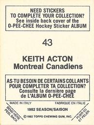 1982-83 O-Pee-Chee Stickers #43 Keith Acton Back