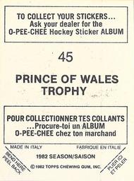 1982-83 O-Pee-Chee Stickers #45 Prince of Wales Trophy Back