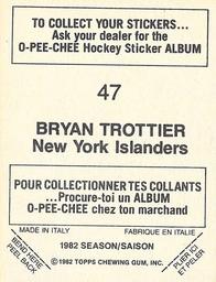 1982-83 O-Pee-Chee Stickers #47 Bryan Trottier Back