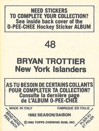 1982-83 O-Pee-Chee Stickers #48 Bryan Trottier Back
