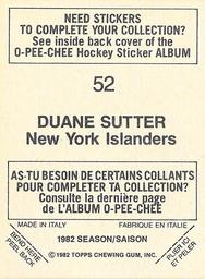1982-83 O-Pee-Chee Stickers #52 Duane Sutter Back