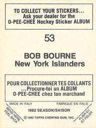 1982-83 O-Pee-Chee Stickers #53 Bob Bourne Back