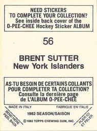 1982-83 O-Pee-Chee Stickers #56 Brent Sutter Back