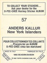 1982-83 O-Pee-Chee Stickers #57 Anders Kallur Back