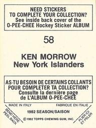 1982-83 O-Pee-Chee Stickers #58 Ken Morrow Back