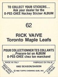 1982-83 O-Pee-Chee Stickers #62 Rick Vaive Back