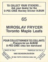 1982-83 O-Pee-Chee Stickers #65 Miroslav Frycer Back