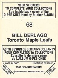 1982-83 O-Pee-Chee Stickers #68 Bill Derlago Back