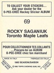 1982-83 O-Pee-Chee Stickers #69 Rocky Saganiuk Back