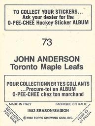 1982-83 O-Pee-Chee Stickers #73 John Anderson Back