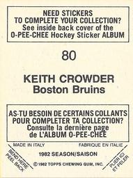 1982-83 O-Pee-Chee Stickers #80 Keith Crowder Back