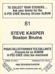 1982-83 O-Pee-Chee Stickers #81 Steve Kasper Back