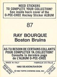 1982-83 O-Pee-Chee Stickers #87 Ray Bourque Back