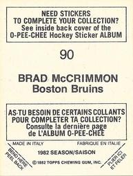 1982-83 O-Pee-Chee Stickers #90 Brad McCrimmon Back