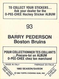 1982-83 O-Pee-Chee Stickers #93 Barry Pederson Back