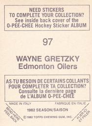 1982-83 O-Pee-Chee Stickers #97 Wayne Gretzky Back