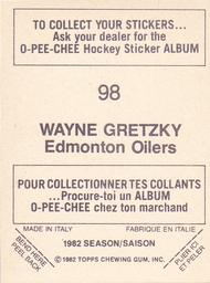 1982-83 O-Pee-Chee Stickers #98 Wayne Gretzky Back