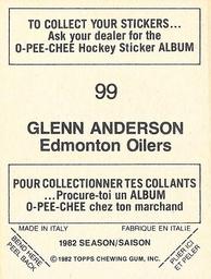 1982-83 O-Pee-Chee Stickers #99 Glenn Anderson Back