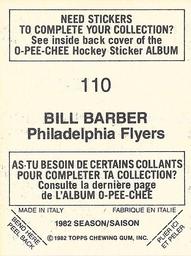 1982-83 O-Pee-Chee Stickers #110 Bill Barber Back