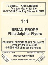 1982-83 O-Pee-Chee Stickers #111 Brian Propp Back