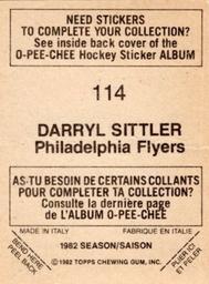 1982-83 O-Pee-Chee Stickers #114 Darryl Sittler Back