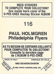 1982-83 O-Pee-Chee Stickers #116 Paul Holmgren Back
