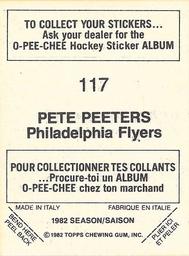 1982-83 O-Pee-Chee Stickers #117 Pete Peeters Back