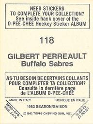 1982-83 O-Pee-Chee Stickers #118 Gilbert Perreault Back