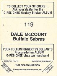 1982-83 O-Pee-Chee Stickers #119 Dale McCourt Back